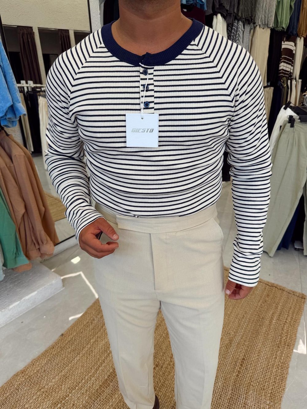 Yatay Çizgili Slimfit Sweat Lacivert