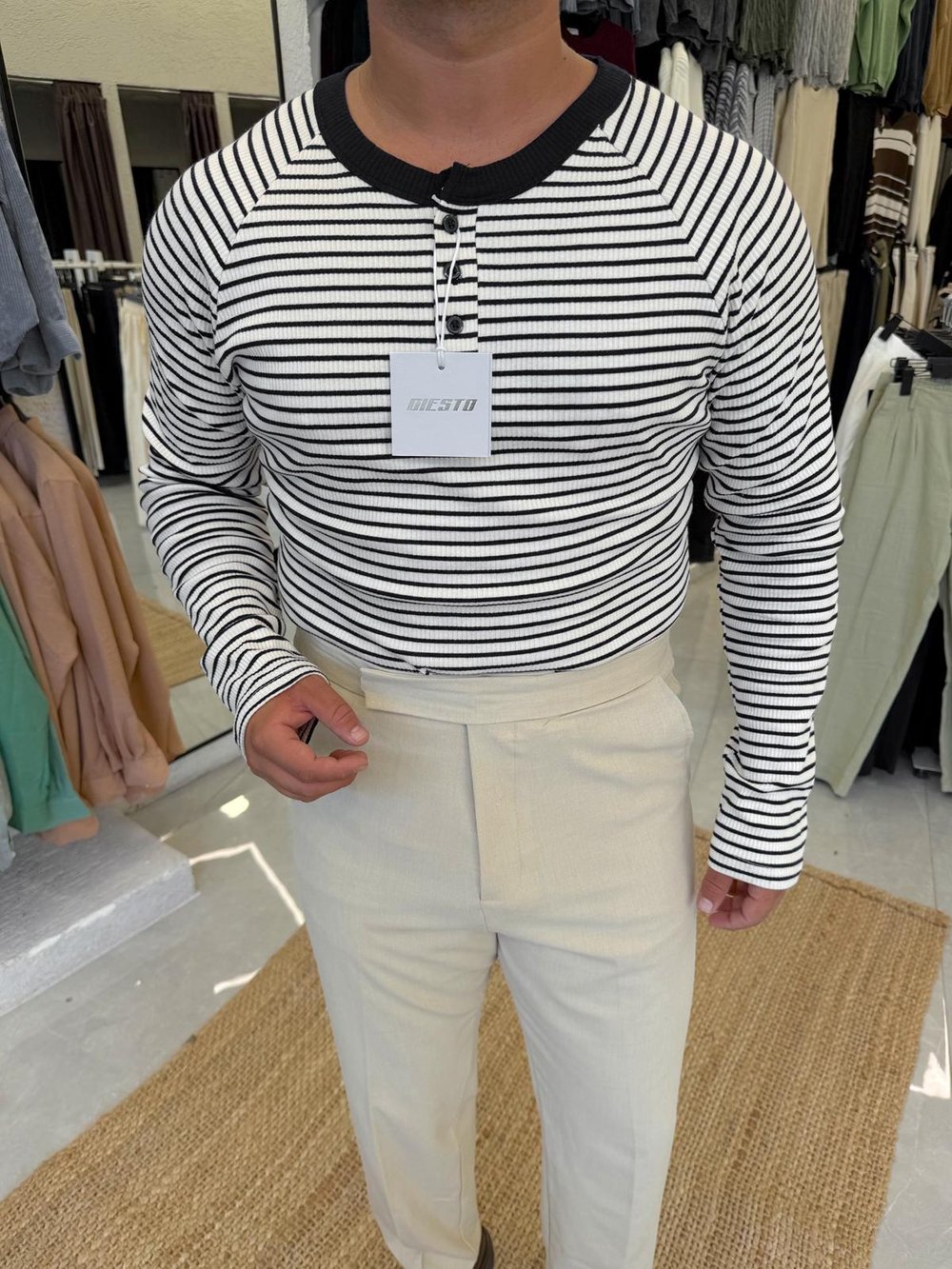 Yatay Çizgili Slimfit Sweat Siyah
