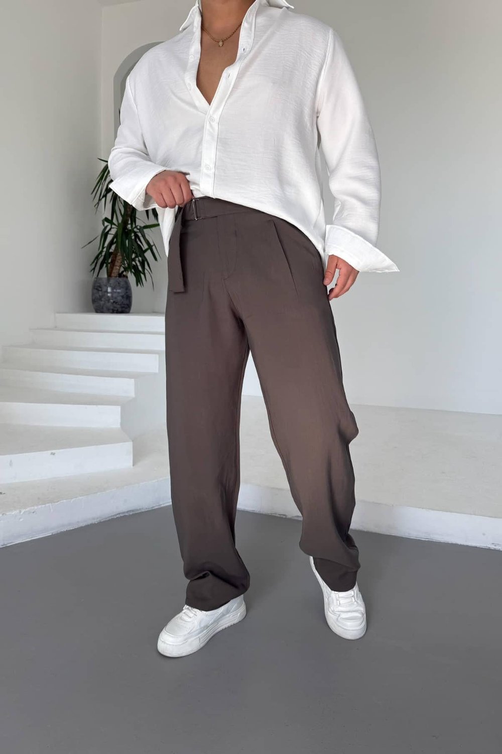 Yeşil Modal Kemerli Baggy Pantolon