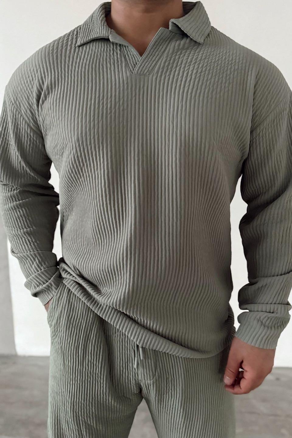 Yeşil Ottoman Kumaş Fitilli Polo Yaka Triko