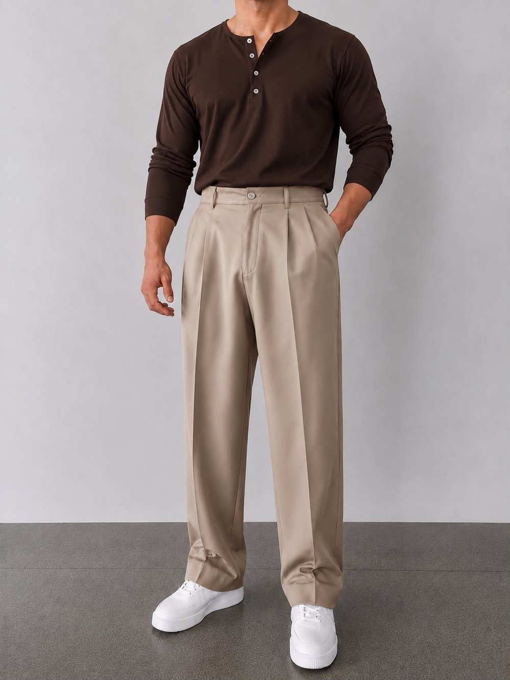 Bej Kumaş Baggy Kesim Pantolon
