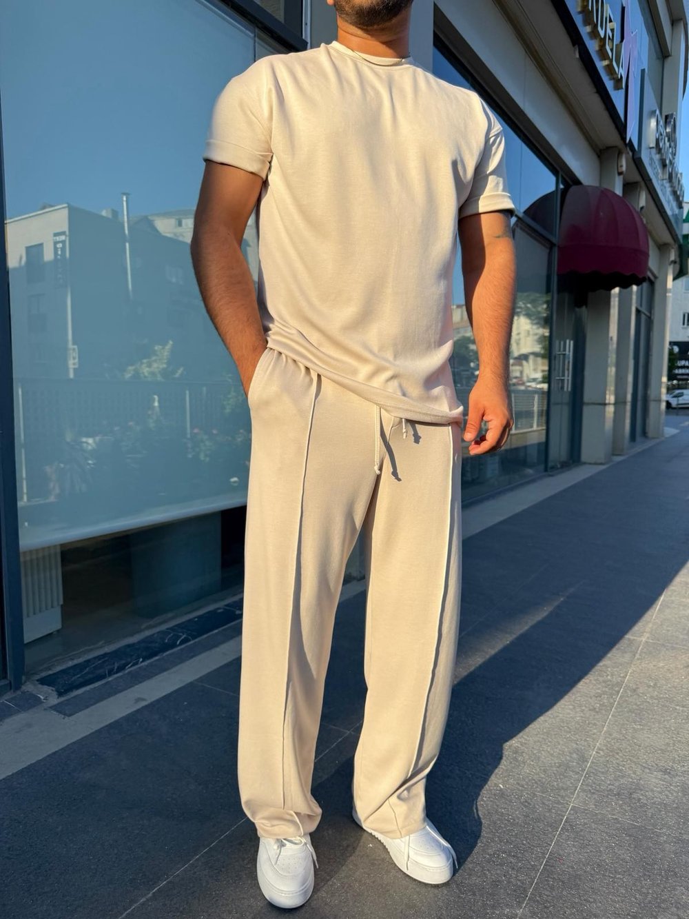 Bej Oysh Kumaş Çıma Detaylı Takım