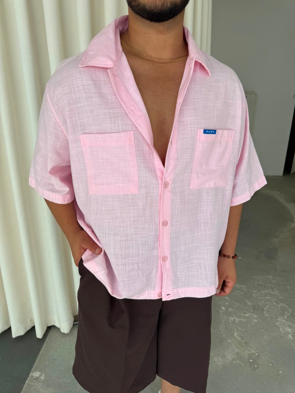 Crop Çift Cepli Gömlek Pembe
