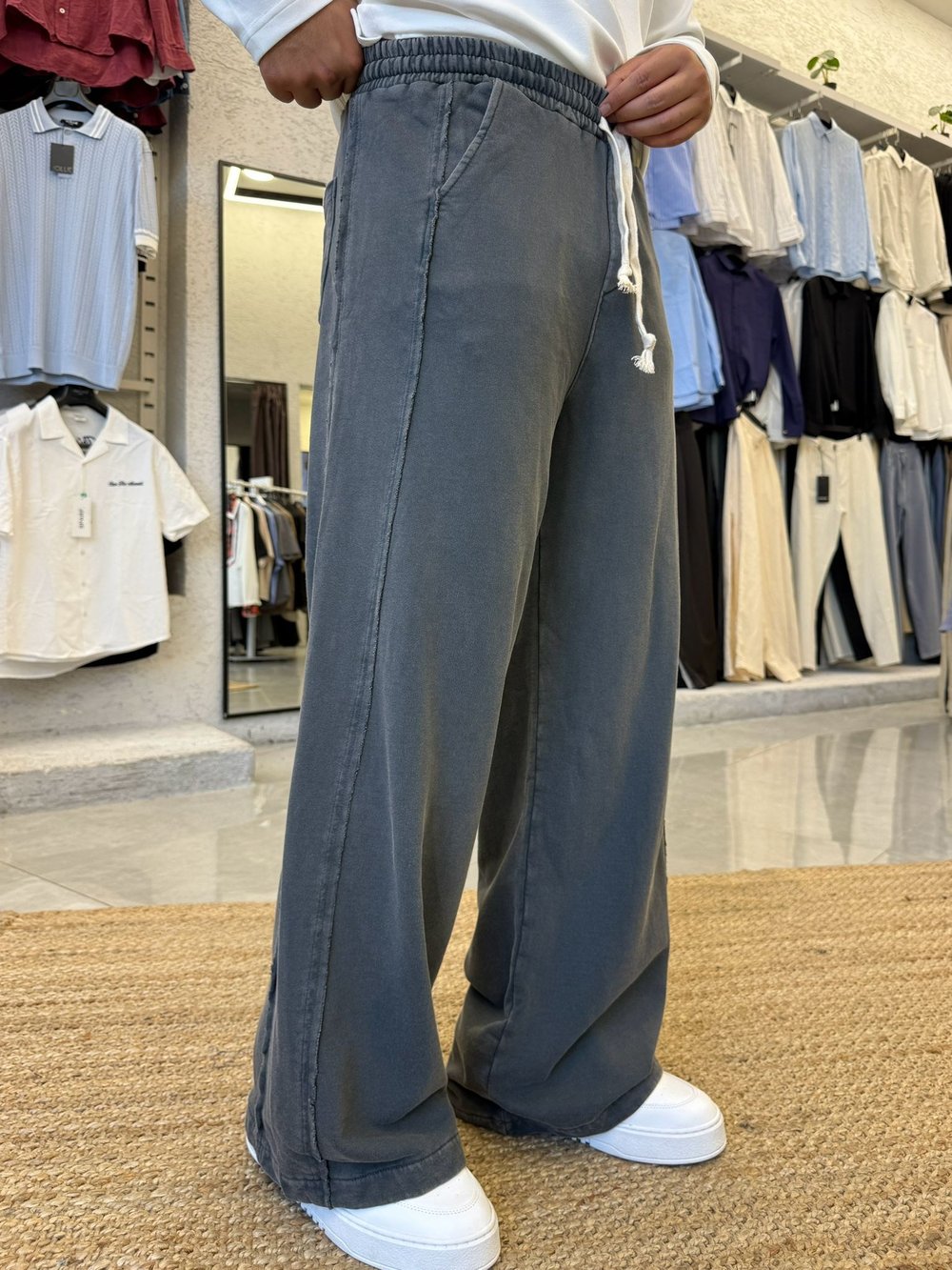 Füme Yıkamalı Baggy Wide Leg Eşofman