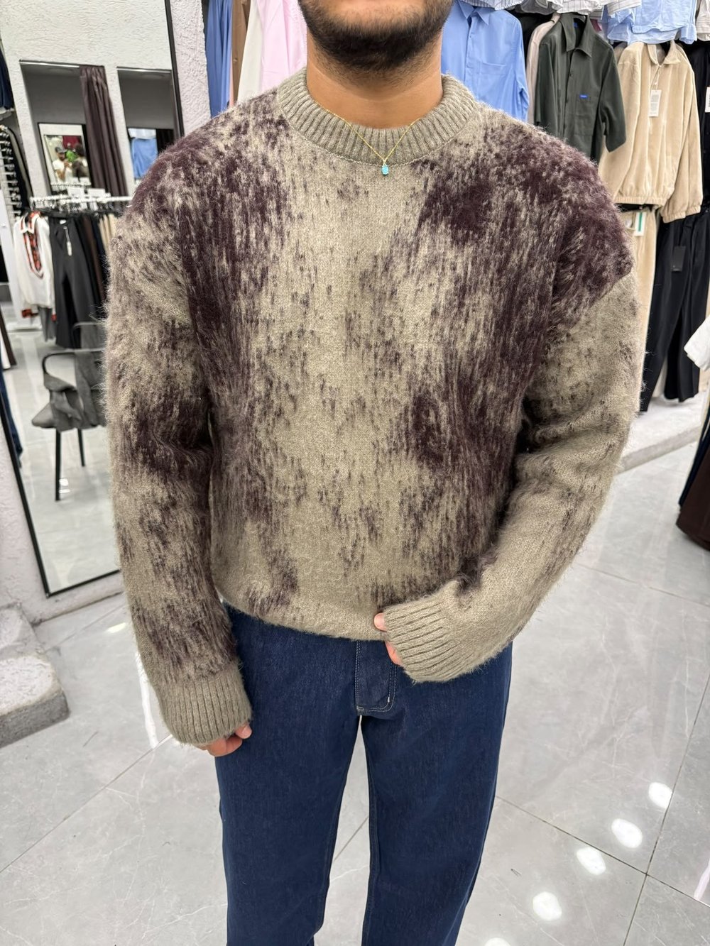 Fuzzy Knit Kazak Vizon Bordo