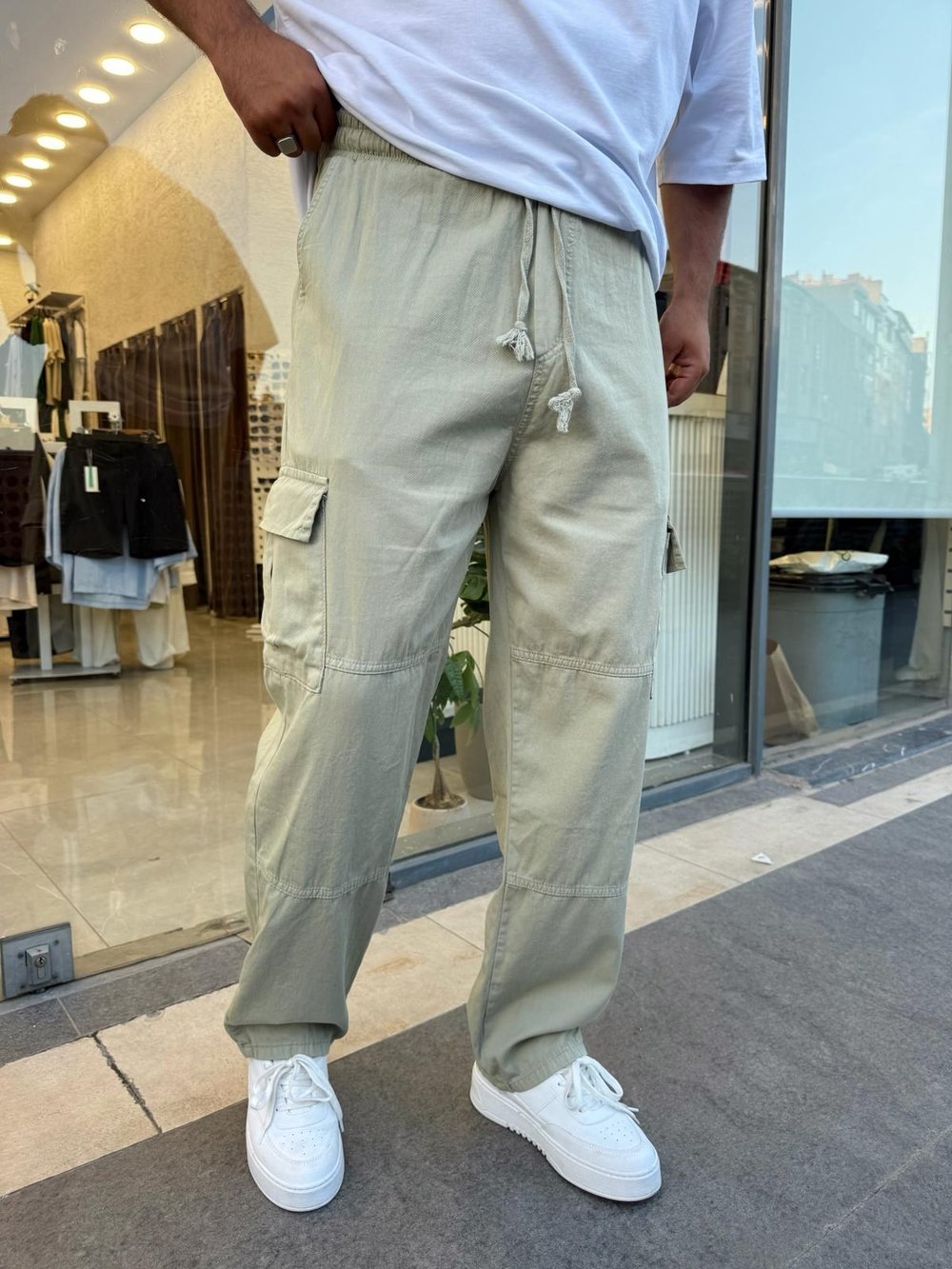 Haki Gabardin Kargo Cep Baggy Pantolon