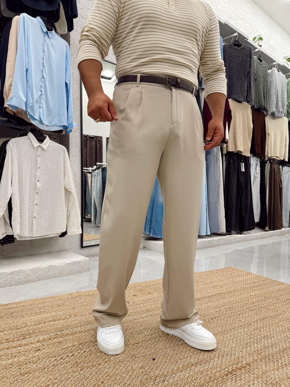 Kışlık Baggy Kumaş Pantolon Bej