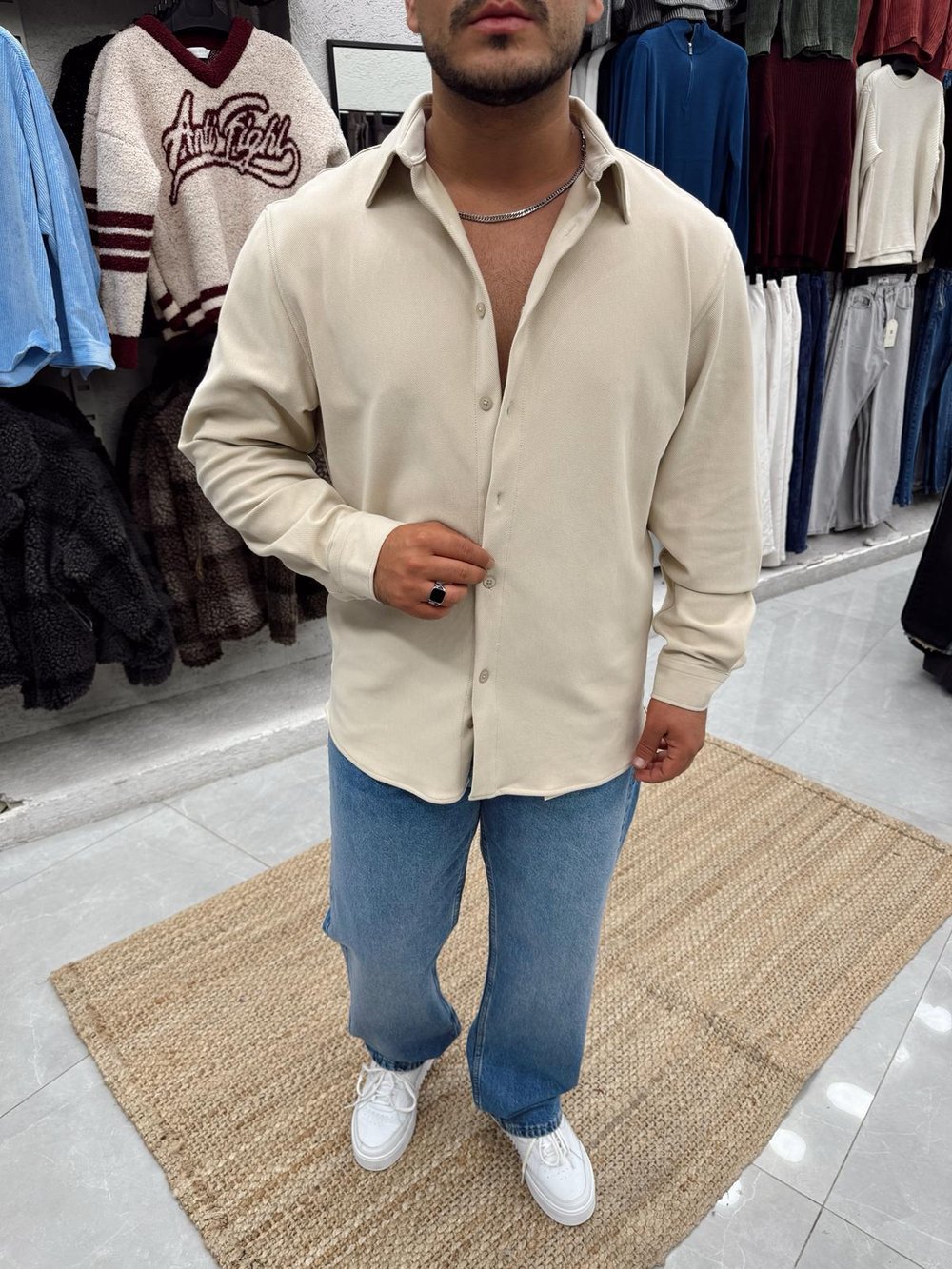 Kışlık Gabardin Gömlek Bej