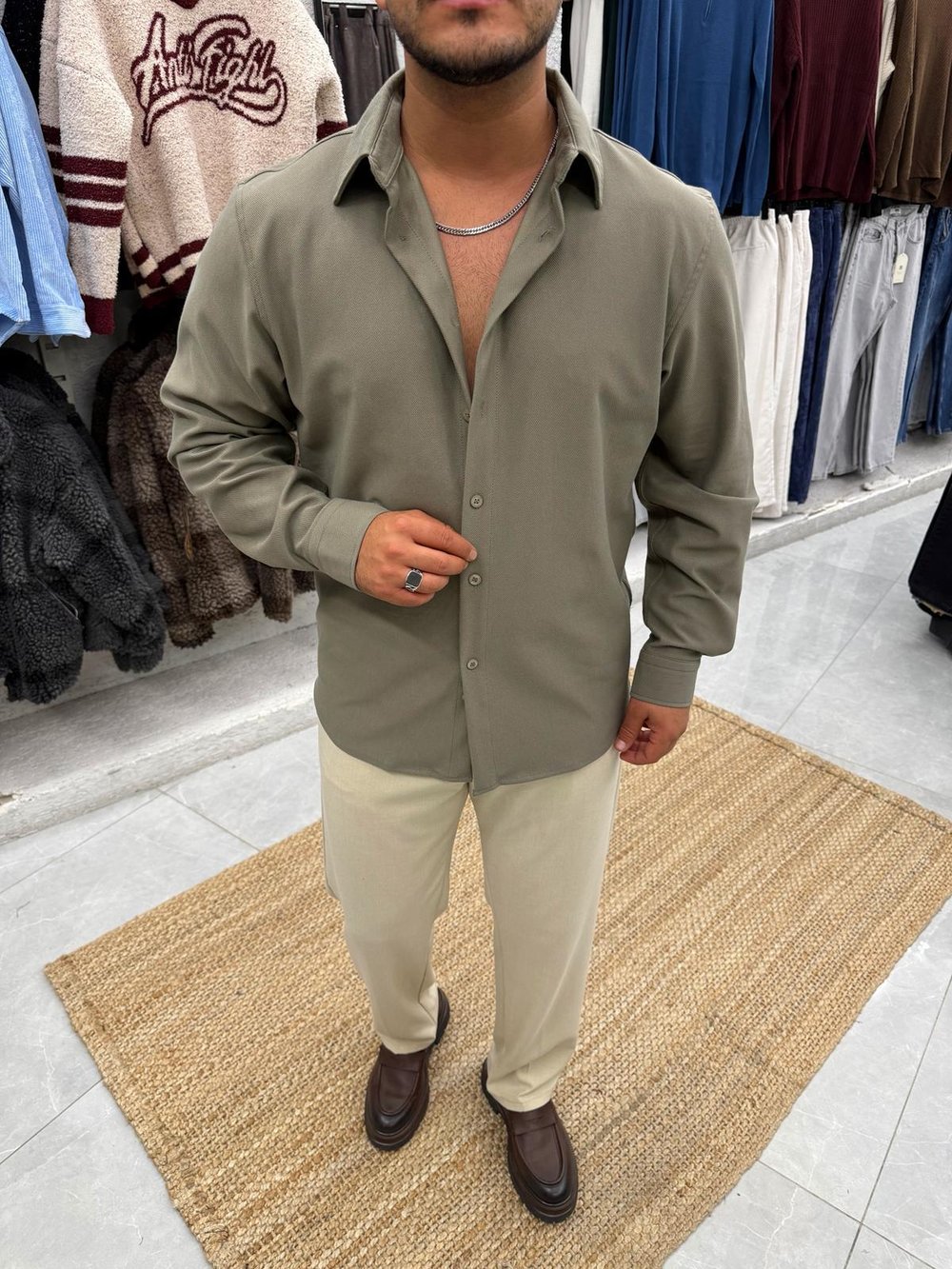 Kışlık Gabardin Gömlek Yeşil