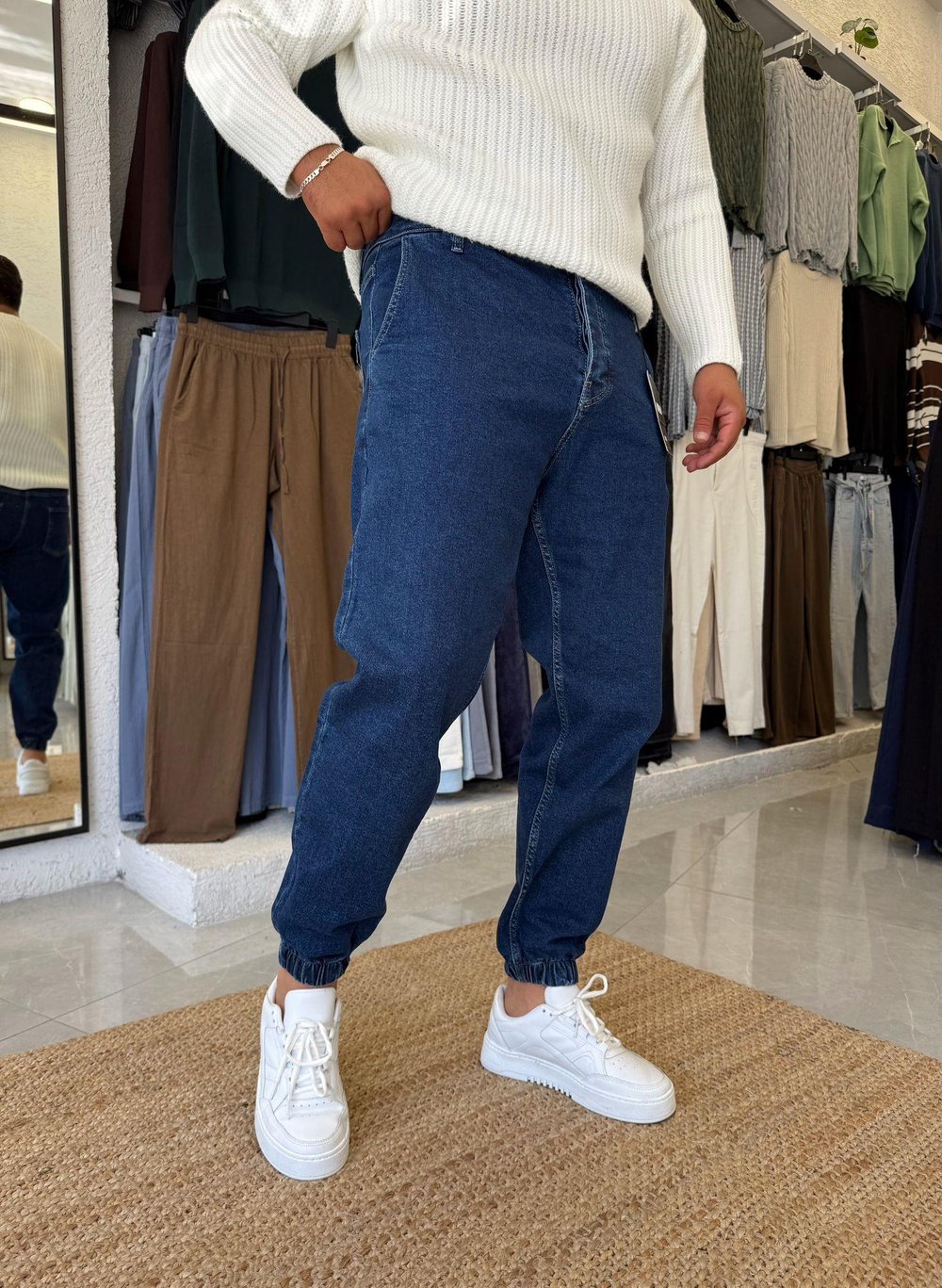 Lacivert Paça Lastik Kot Pantolon