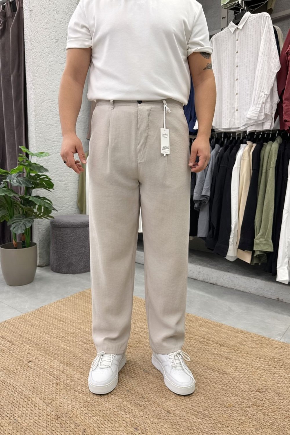 Modal Kumaş Baggy Pantolon Bej