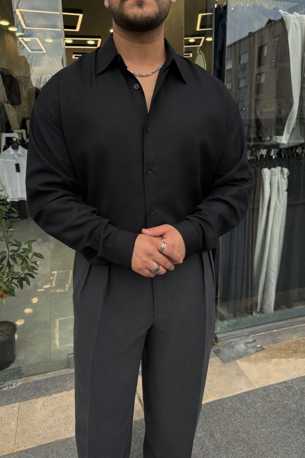 Oversize Yırtmaçlı Gömlek Siyah