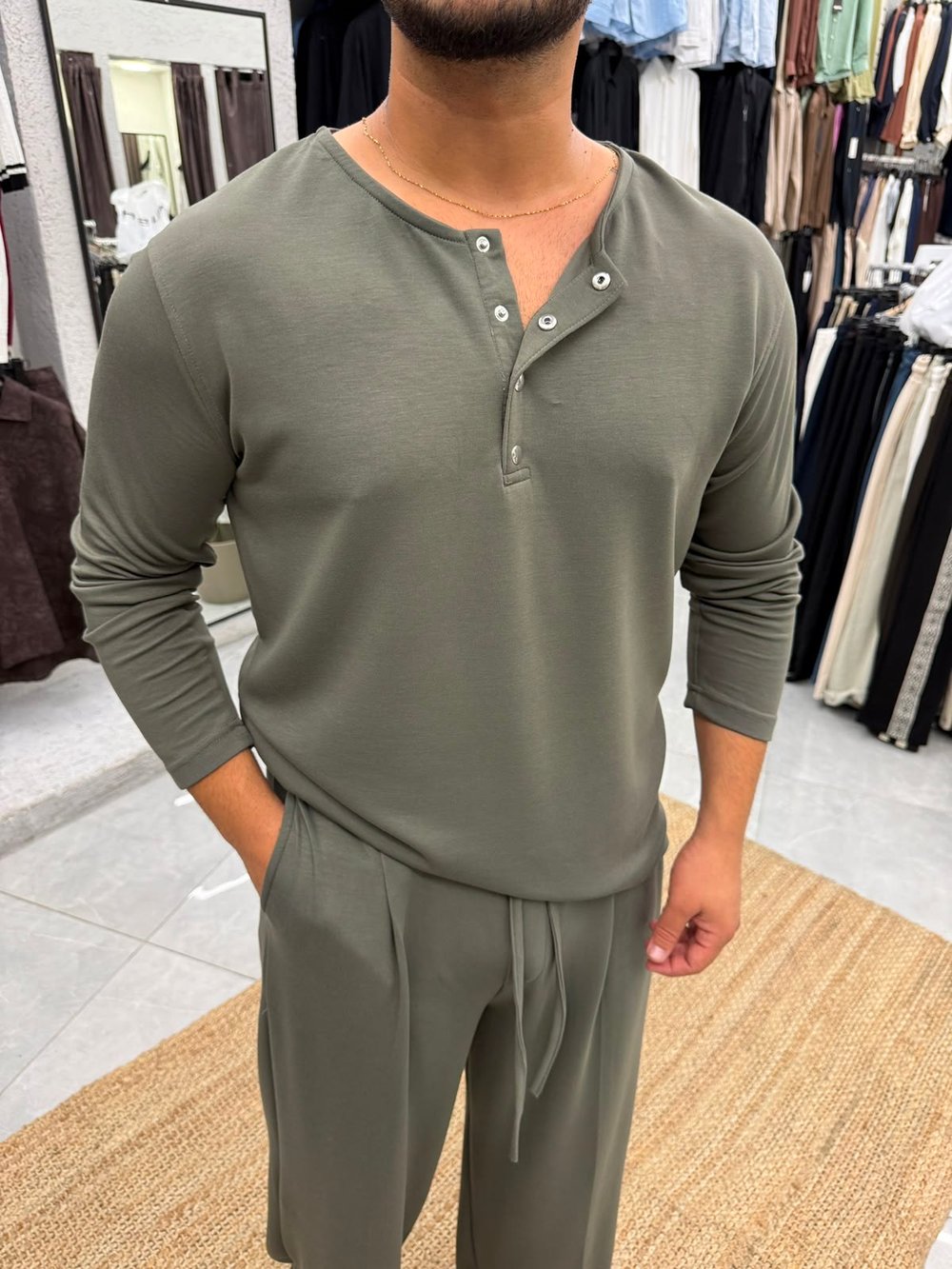 Oysh Kumaş Hanley Yaka T-Shirt Haki