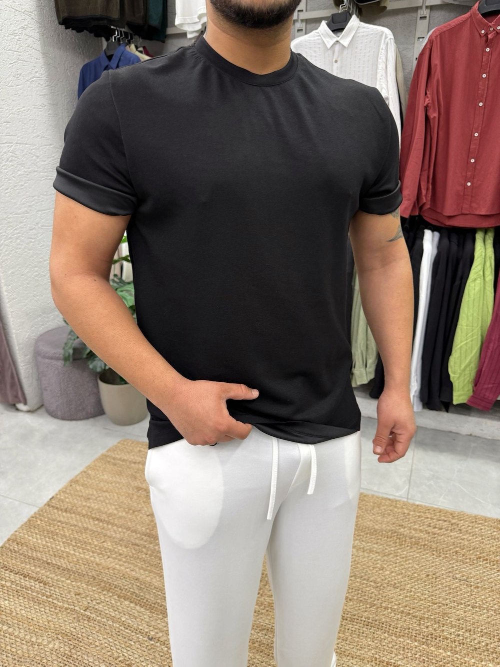 Oysho Kumaş Kısa Kol T-shirt Siyah