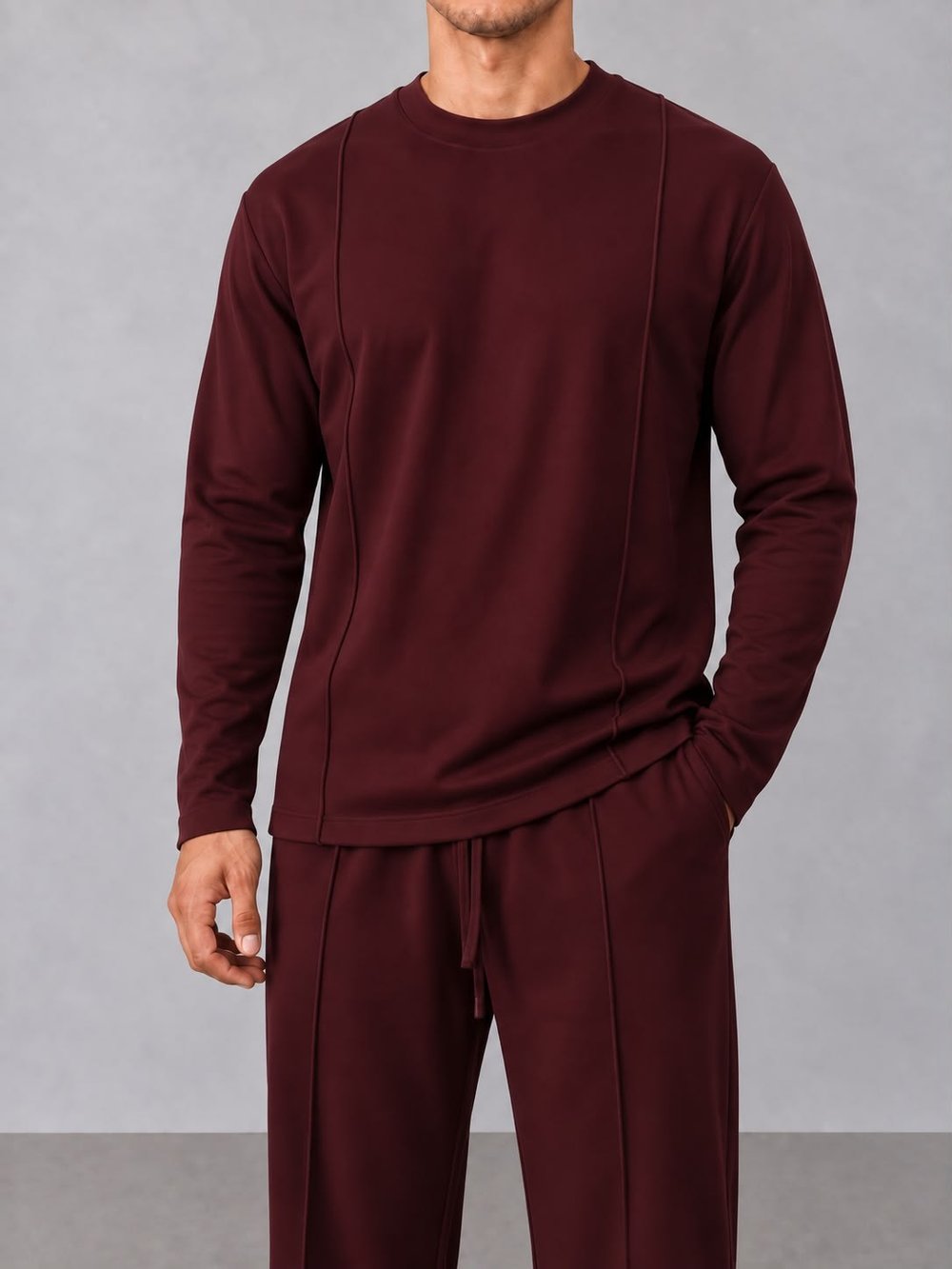 Şerit Detaylı Sweat Bordo