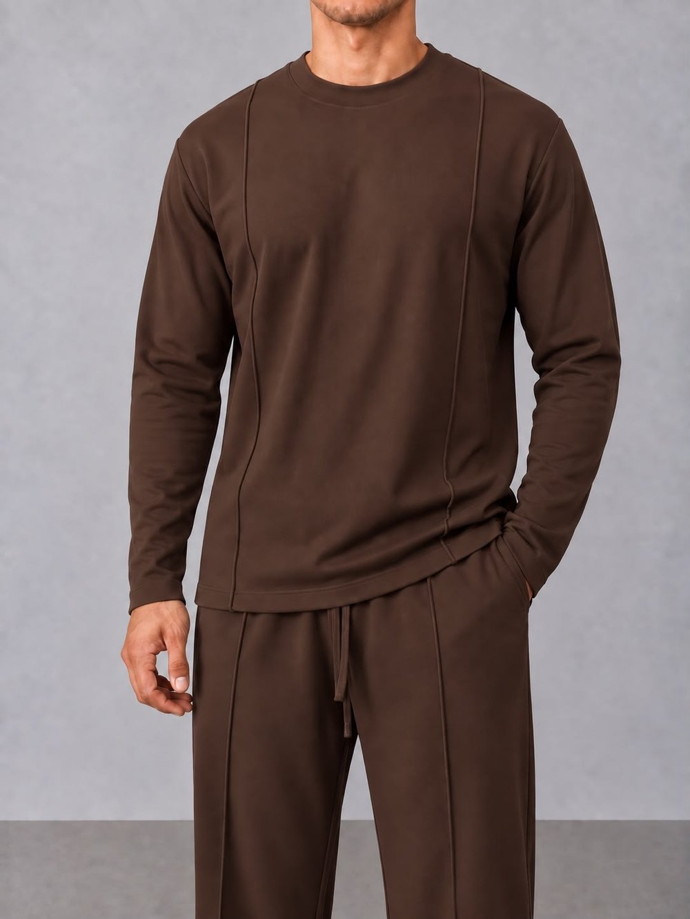 Şerit Detaylı Sweat Kahve