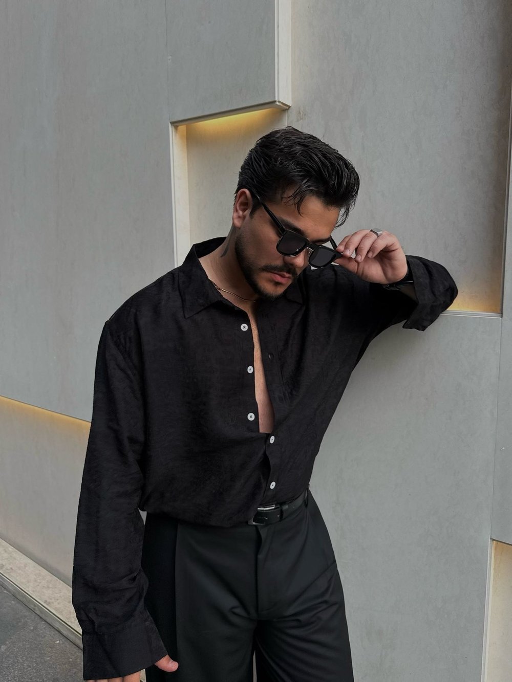 Siyah Desenli Oversize Gömlek