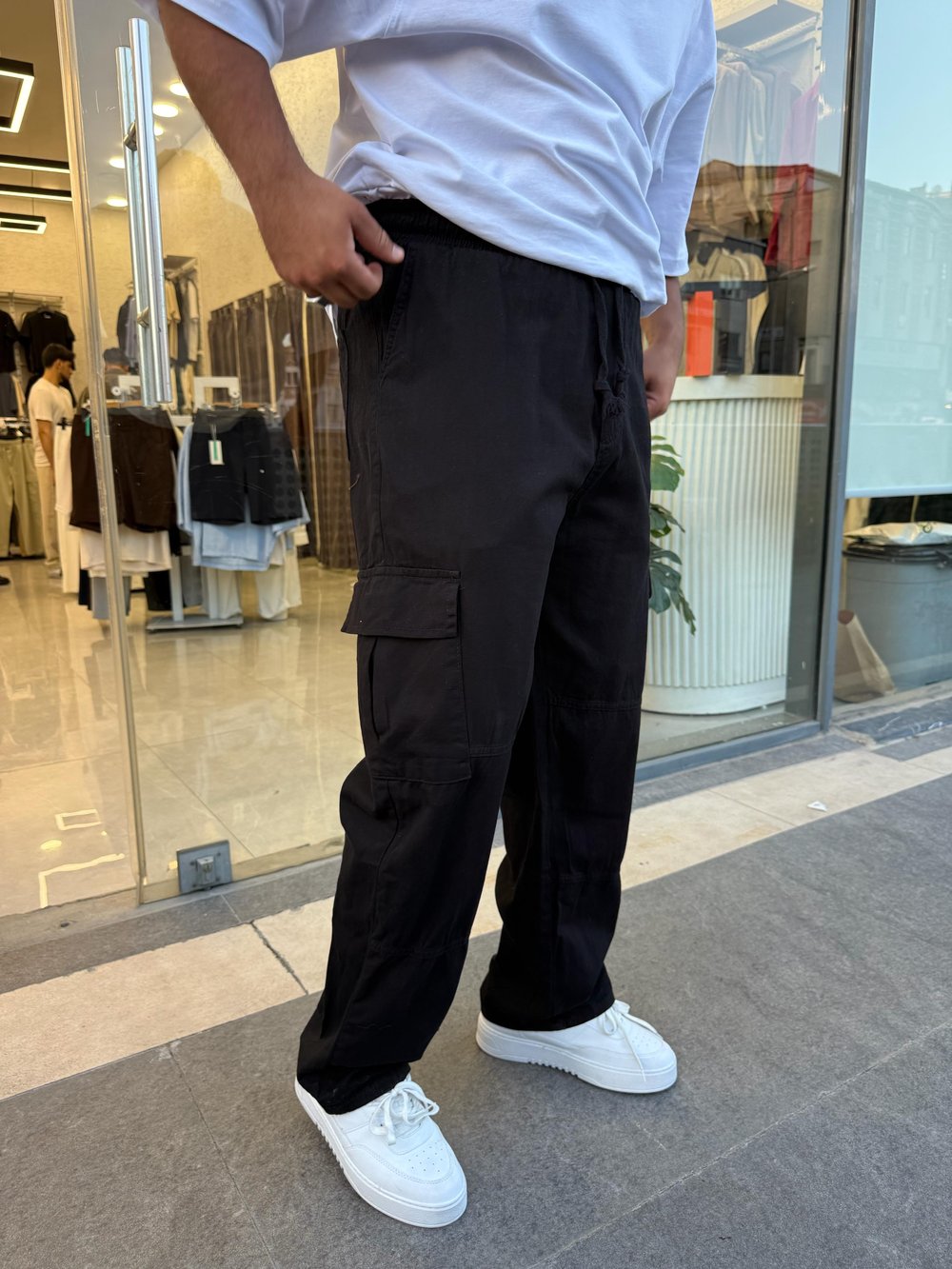 Siyah Gabardin Kargo Cep Baggy Pantolon