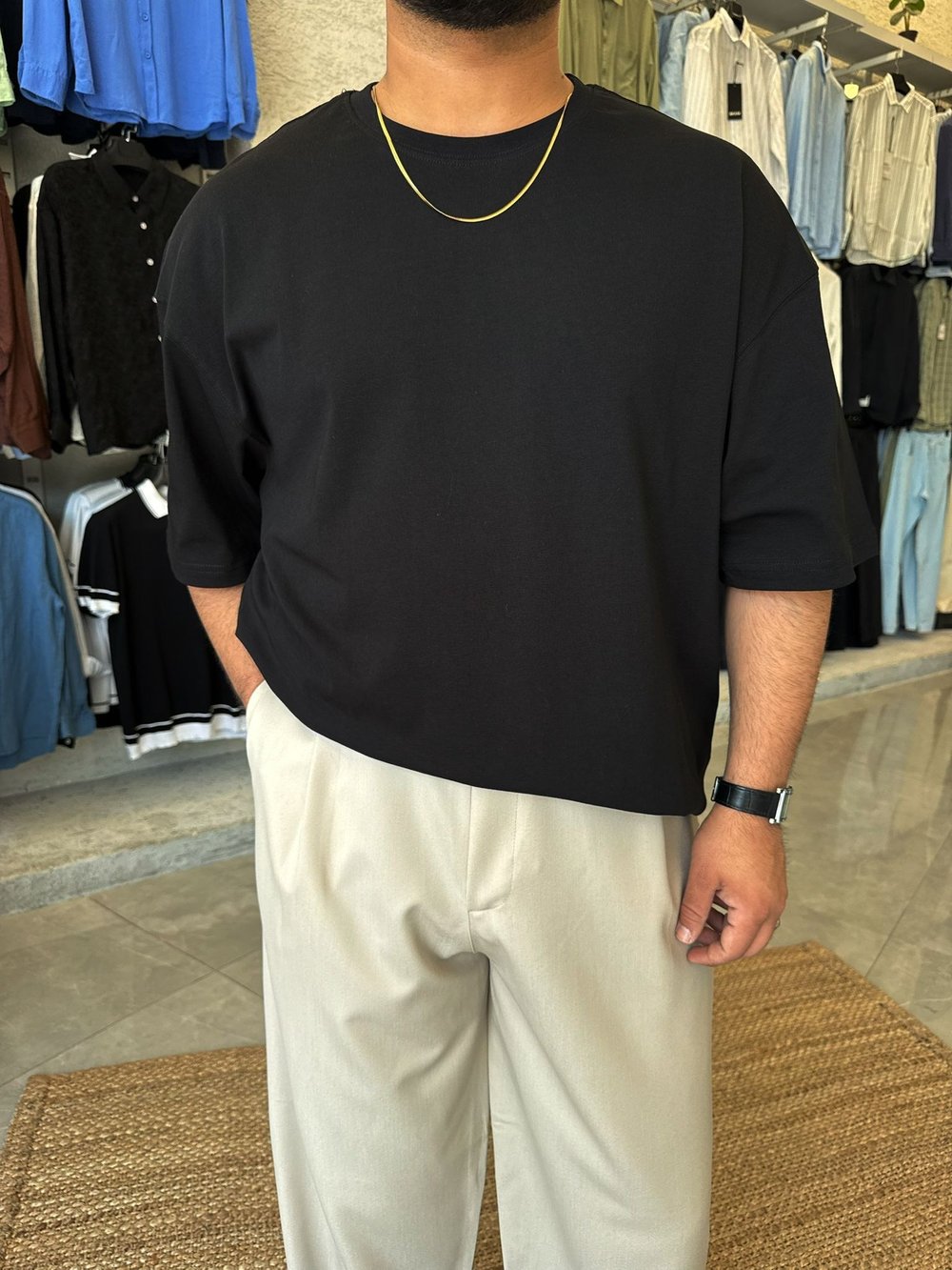 Siyah Oversize Bisiklet Yaka T-shirt