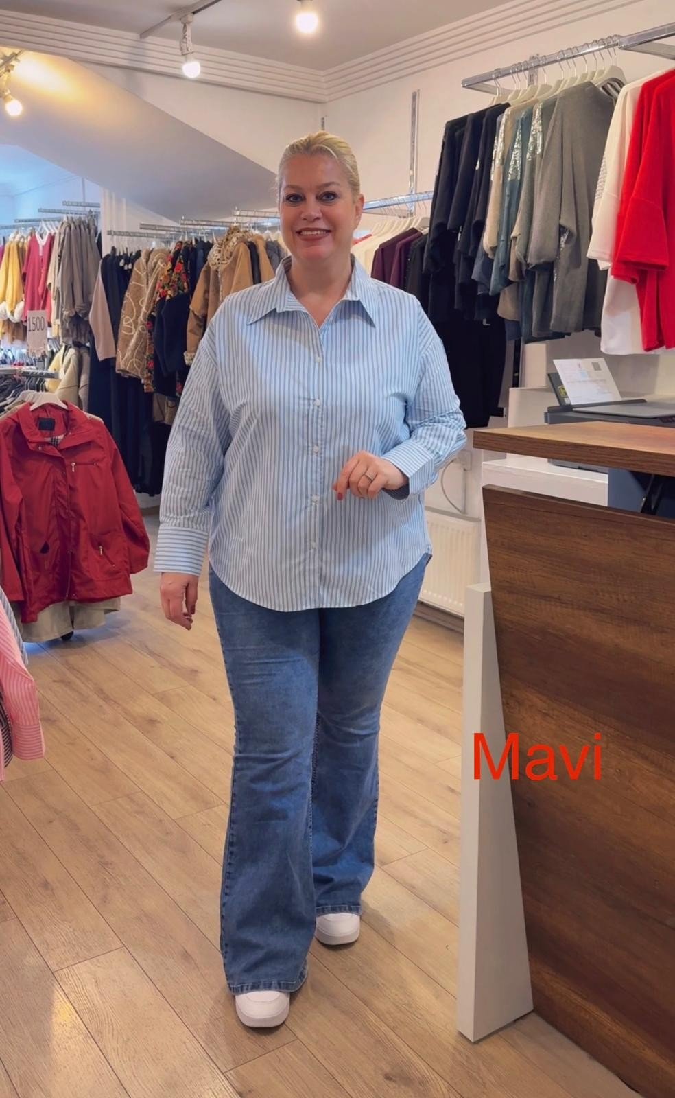 1090 ÇİZGİLİ POPLİN GÖMLEK-MAVİ