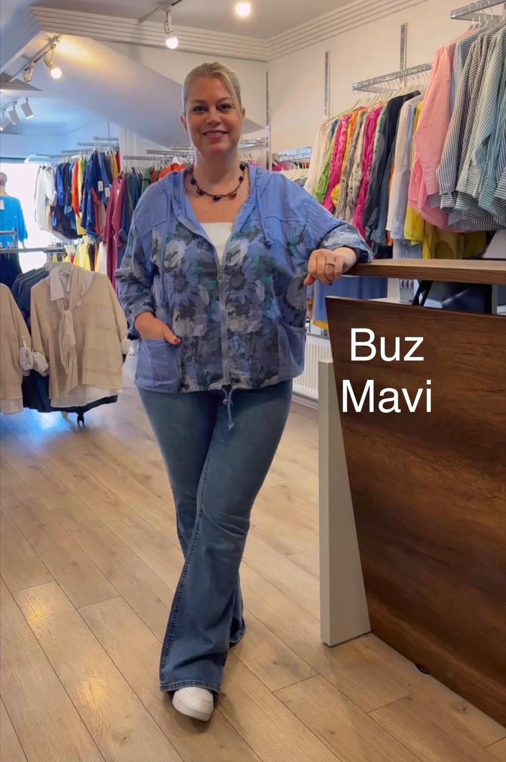 1118 İTALYAN ÇİÇEKLİ PAMUK CEKET-BUZ MAVİ