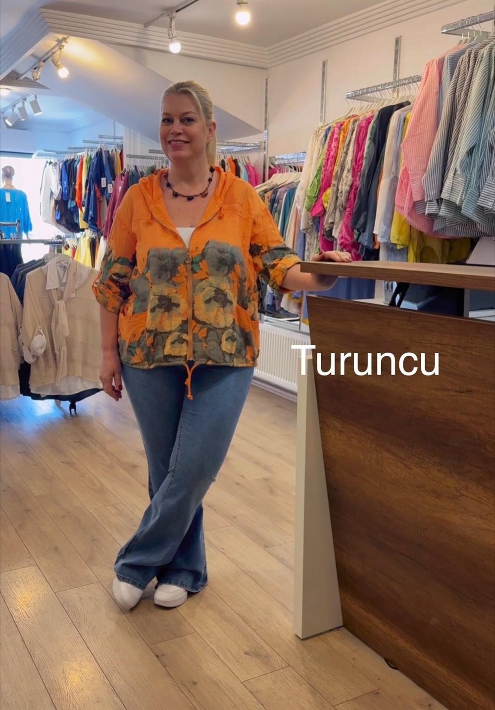 1118 İTALYAN ÇİÇEKLİ PAMUK CEKET-TURUNCU
