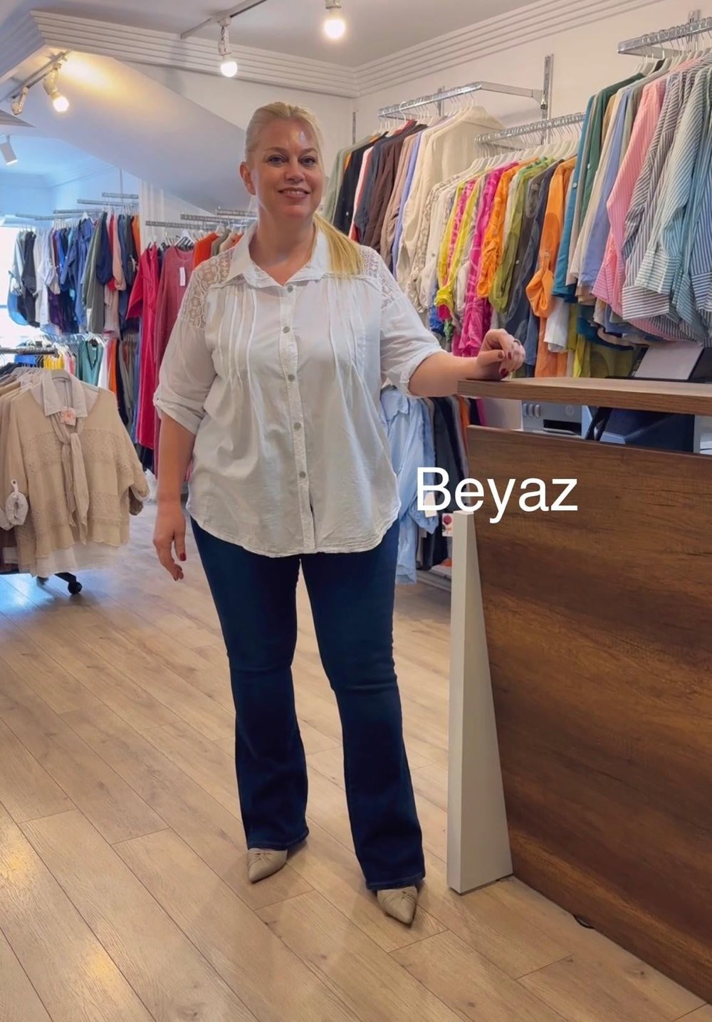 1122 OMUZLARI TÜL DETAYLI GÖMLEK-BEYAZ