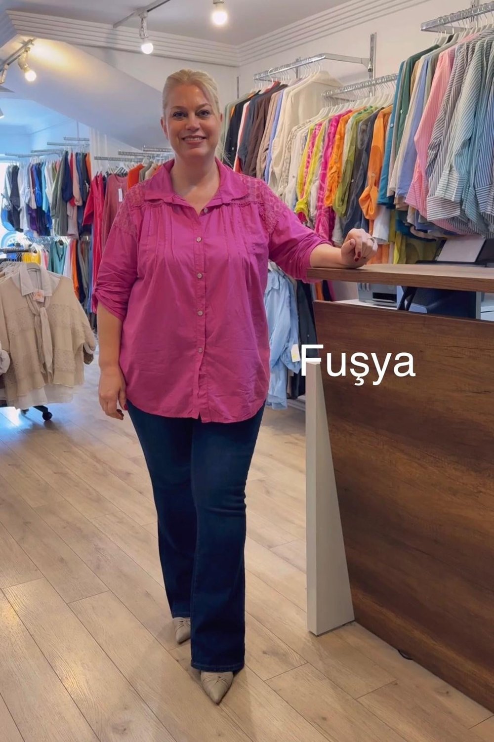 1122 OMUZLARI TÜL DETAYLI GÖMLEK-FUŞYA