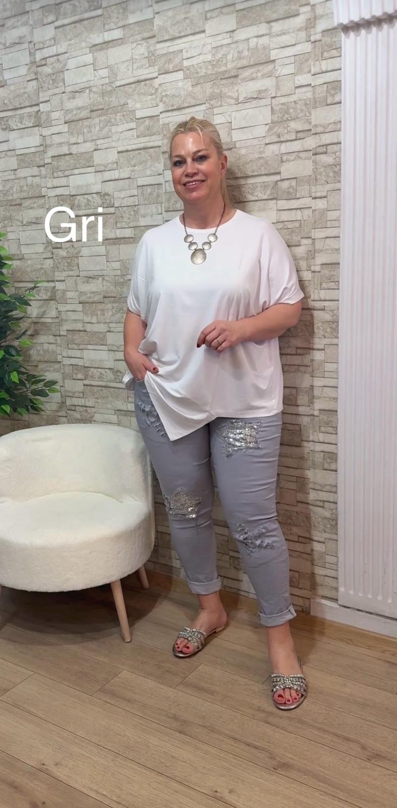 1123 YILDIZ PUL PAYETLİ LİKRALI PANTOLON-GRİ