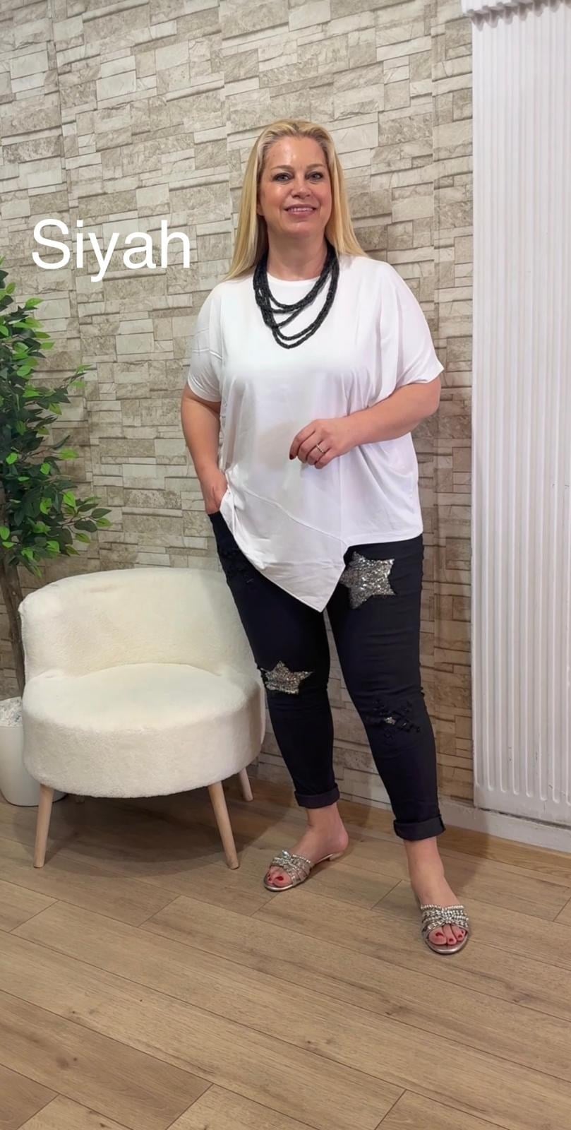 1123 YILDIZ PUL PAYETLİ LİKRALI PANTOLON-SİYAH