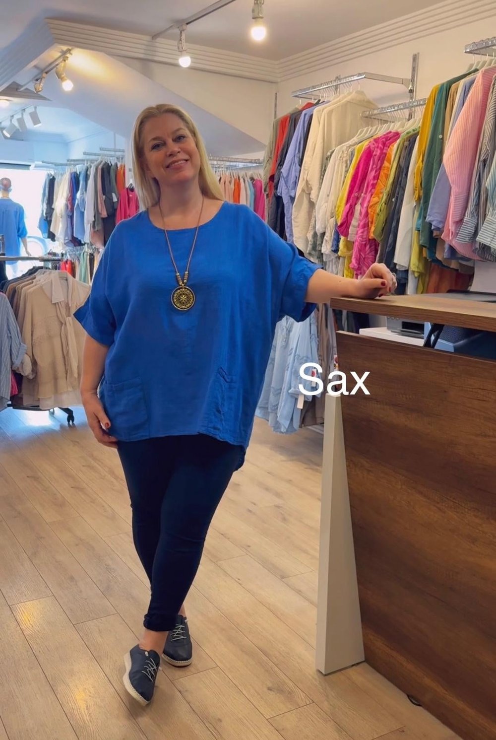 1124 KOLYELİ SALAŞ BLUZ-SAX MAVİ
