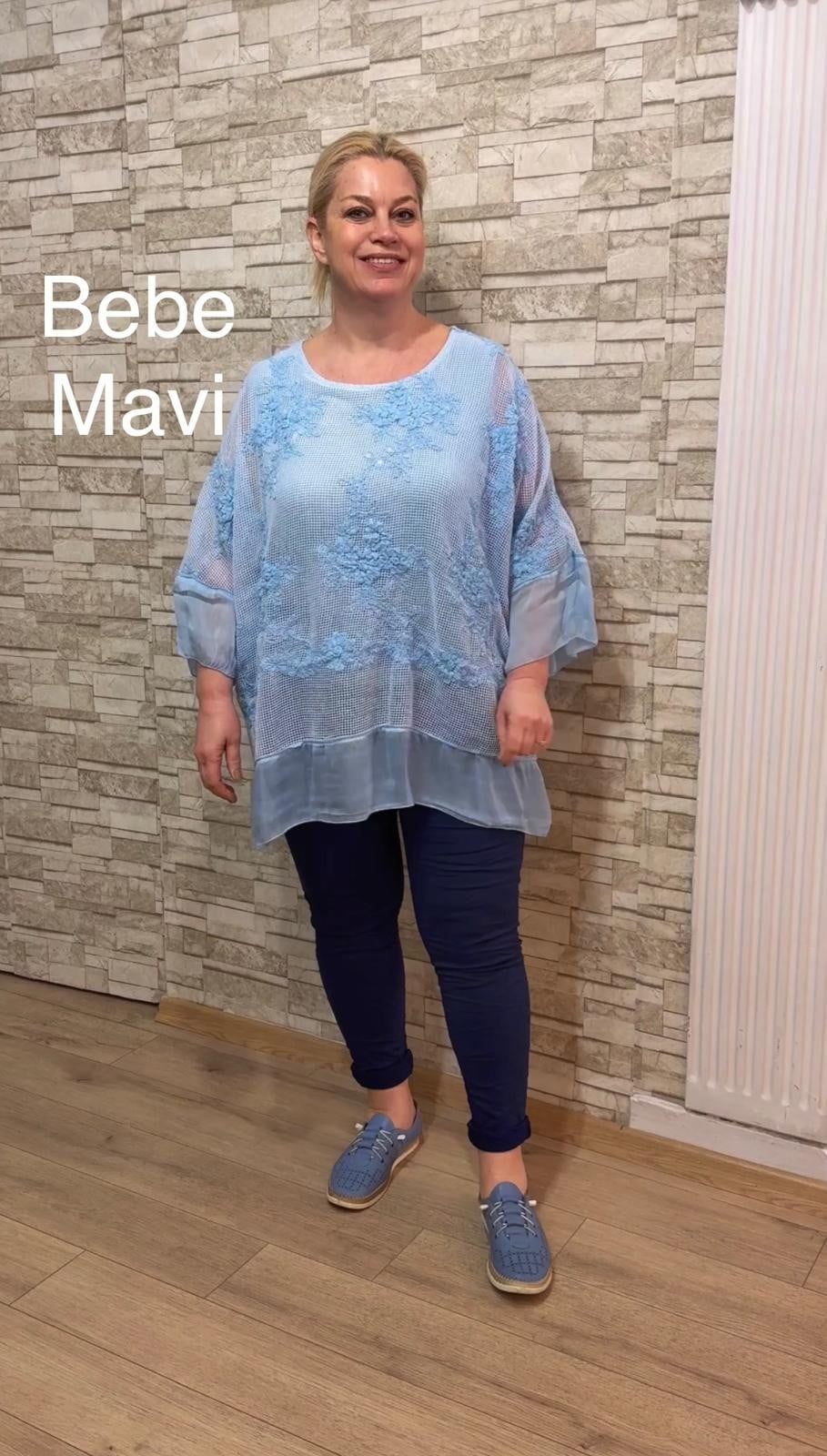 1131 İTALYAN SALAŞ İŞLEMELİ FİLE TUNİK-BEBE MAVİ