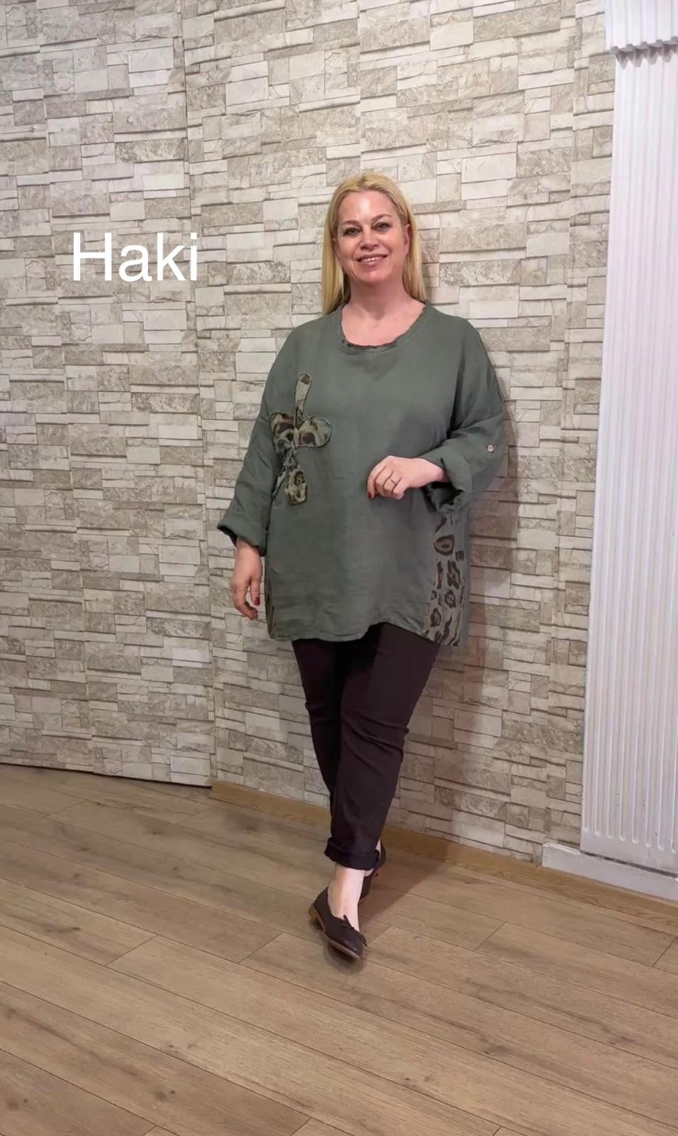 1136 İTALYAN KETEN SALAŞ BLUZ-HAKİ