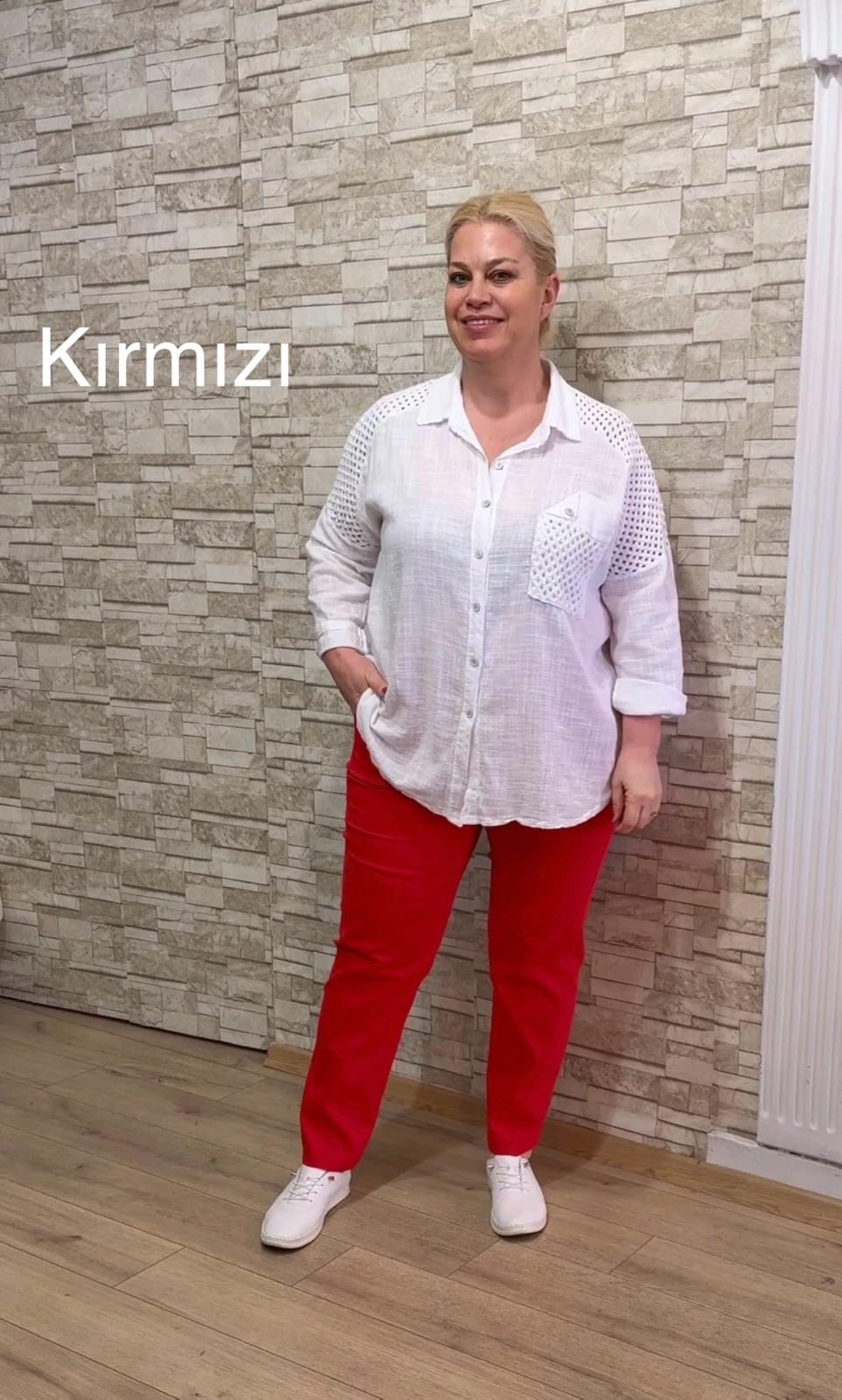 1141 VEREV DİKİŞLİ PAMUK PANTOLON-KIRMIZI