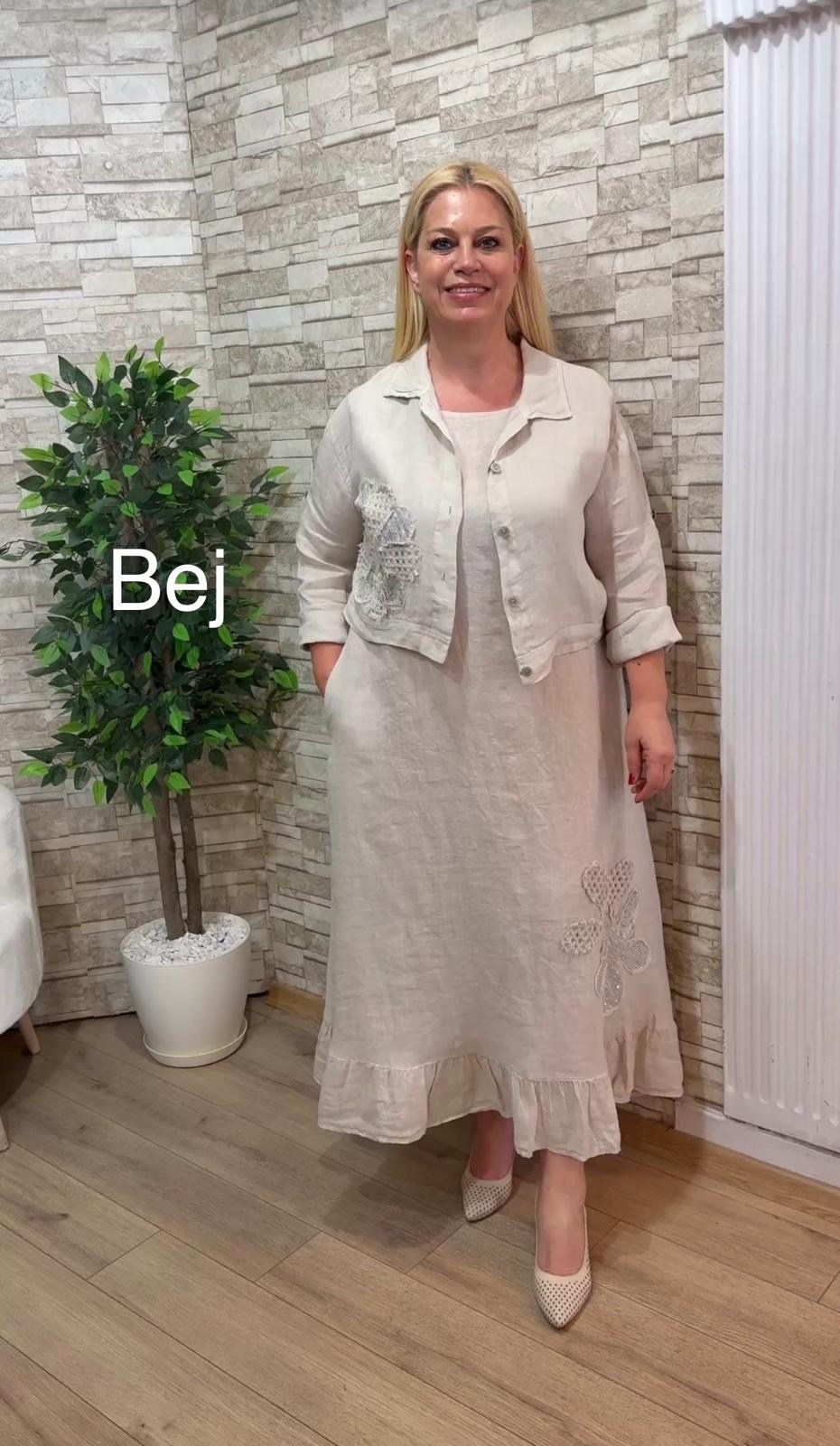 1162-İTALYAN CEKETLİ KETEN ELBİSE-BEJ