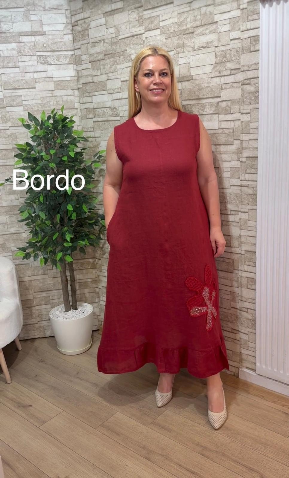 1162-İTALYAN CEKETLİ KETEN ELBİSE-BORDO