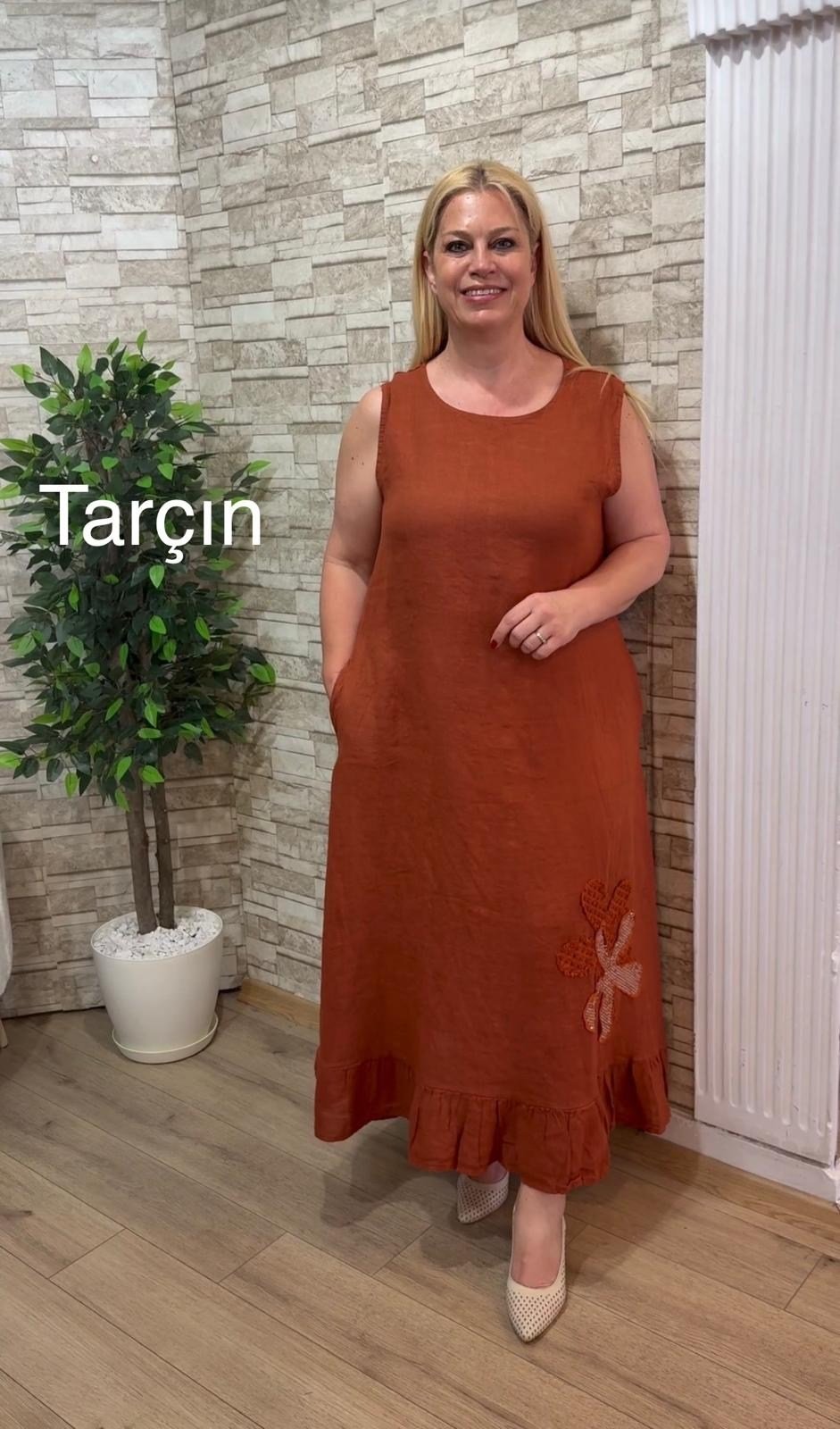 1162-İTALYAN CEKETLİ KETEN ELBİSE-TARÇIN