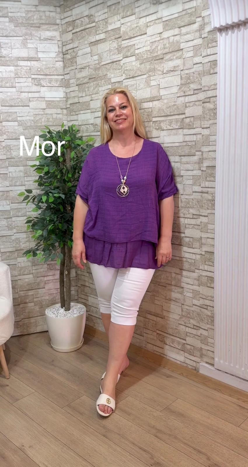 1177 İTALYAN  ÇİFT KATLI  DÜZ RENK  BLUZ-MOR