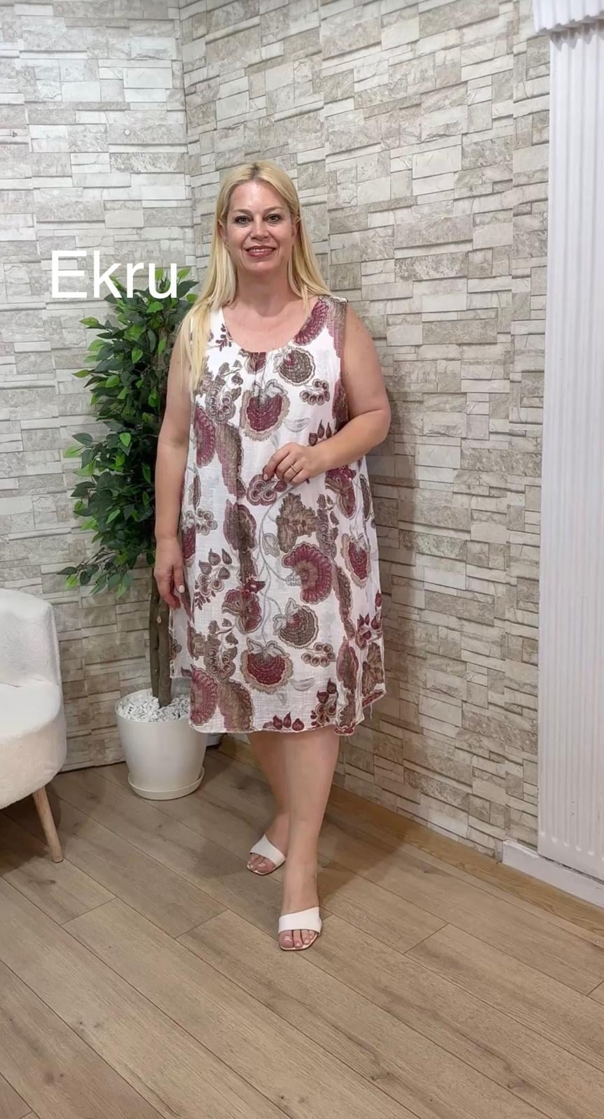 1183 İTALYAN KOLSUZ RAHAT KALIP ELBİSE-EKRU