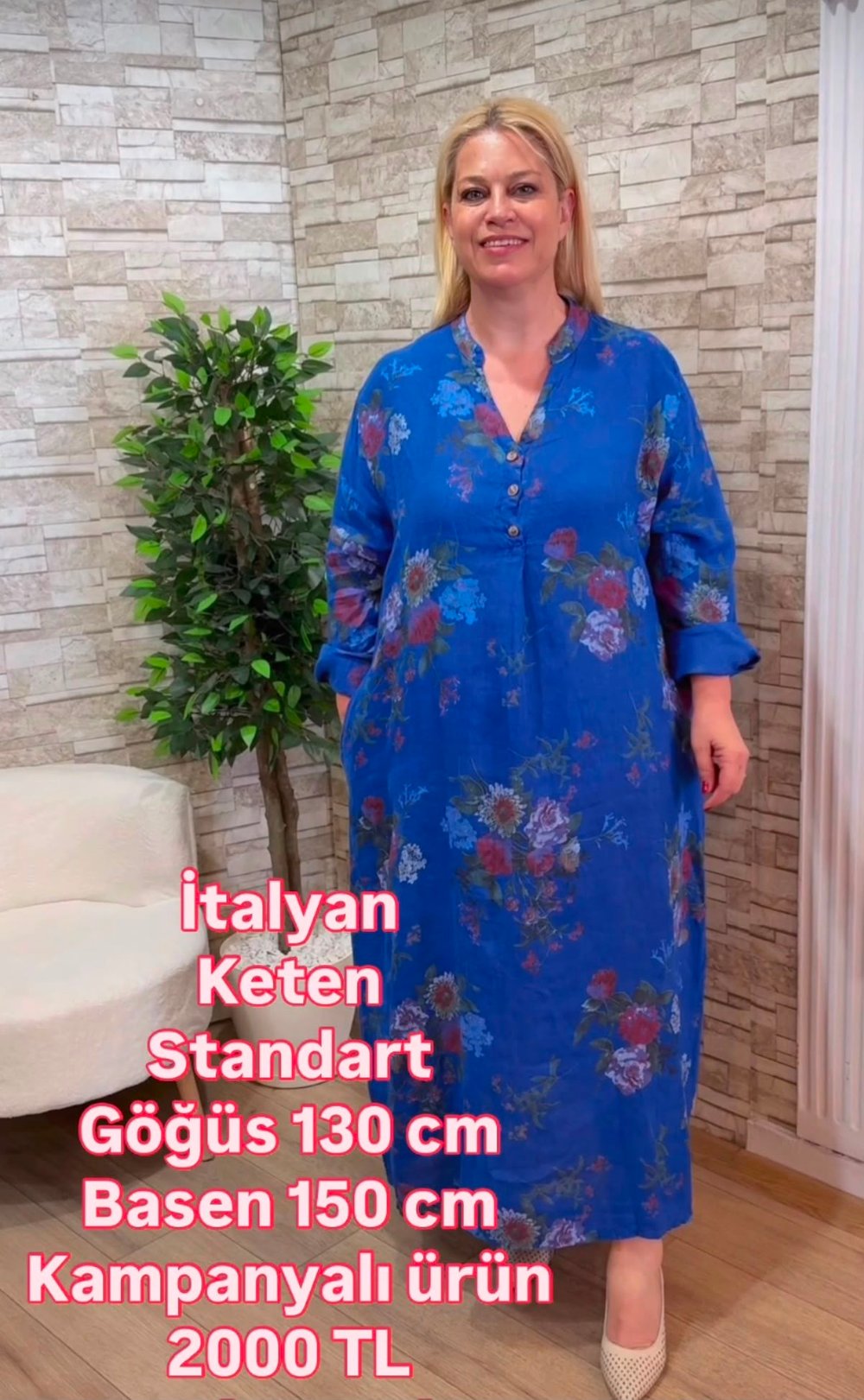 1227 İTALYAN KETEN ELBİSE-SAX MAVİ