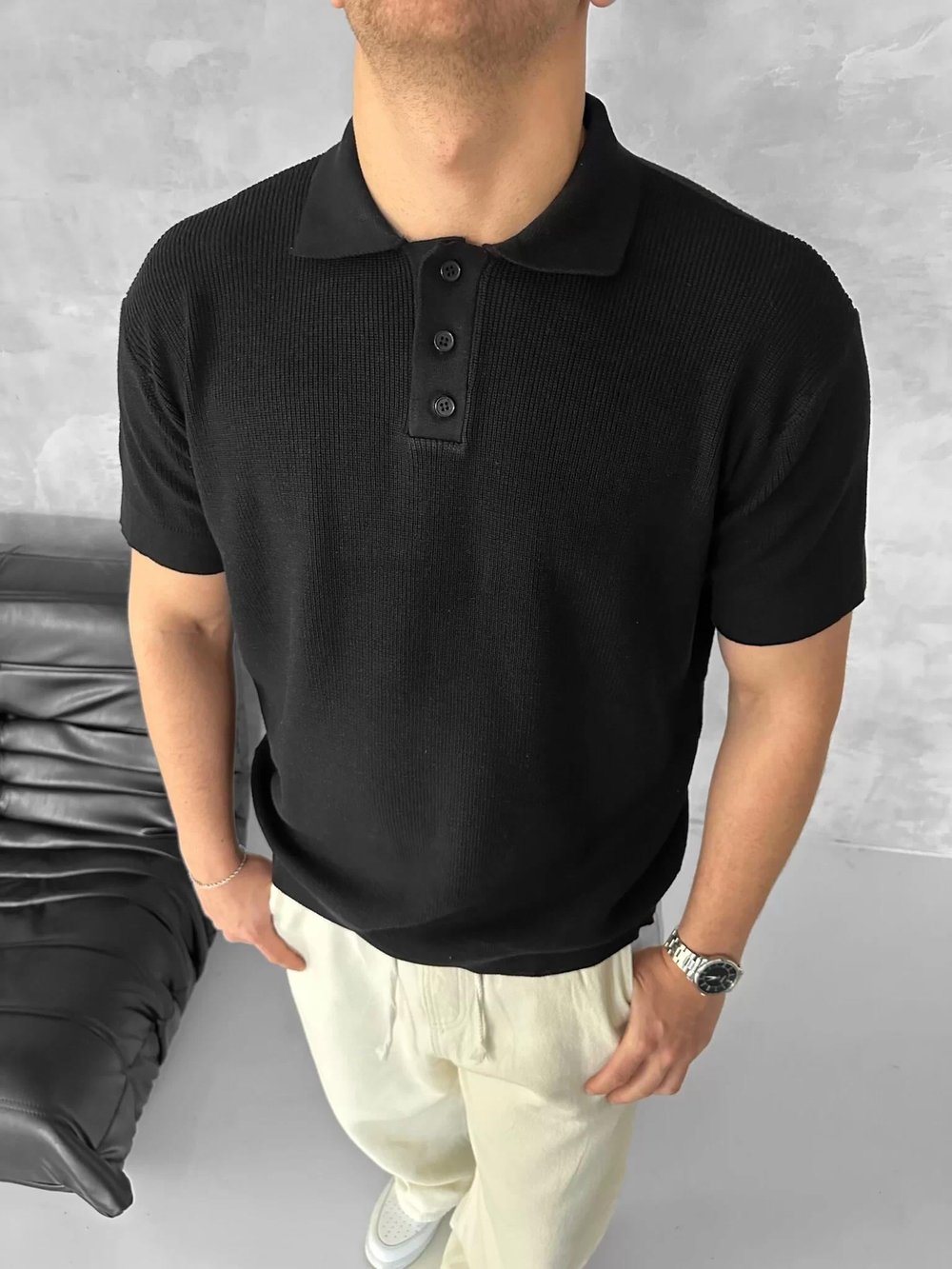 Siyah Yakalı Triko Tshirt