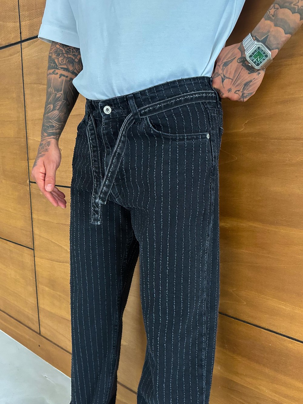 Antrasit Çizgi Baggy Pantolon