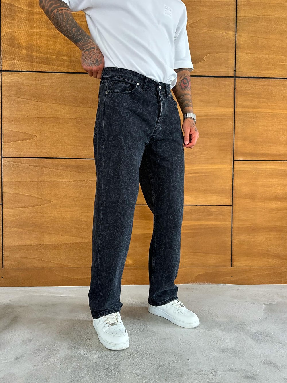 Antrasit Desenli Baggy Pantolon