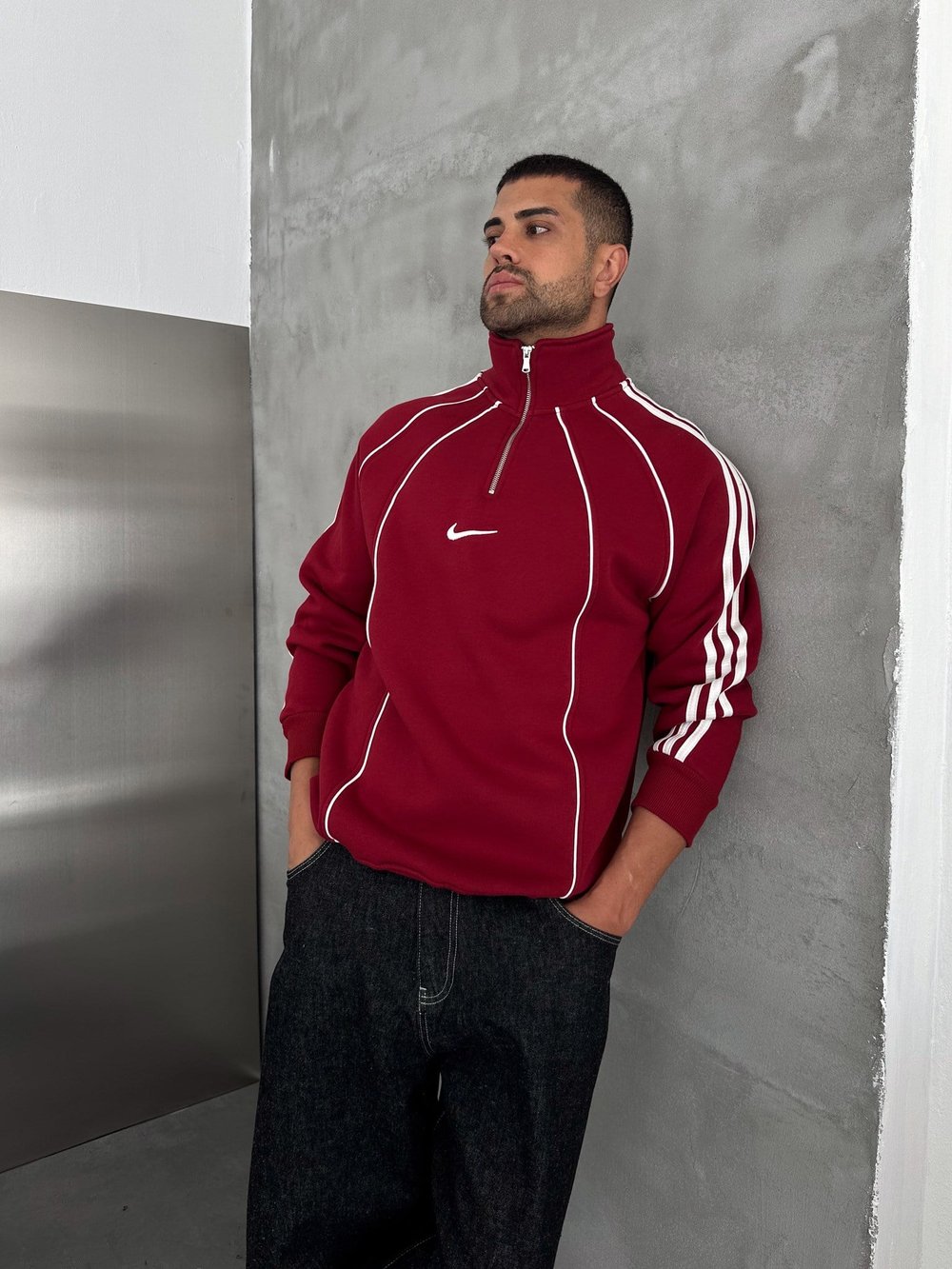 BORDO ŞERİTLİ YARIM FERMUAR NİKE SWEAT