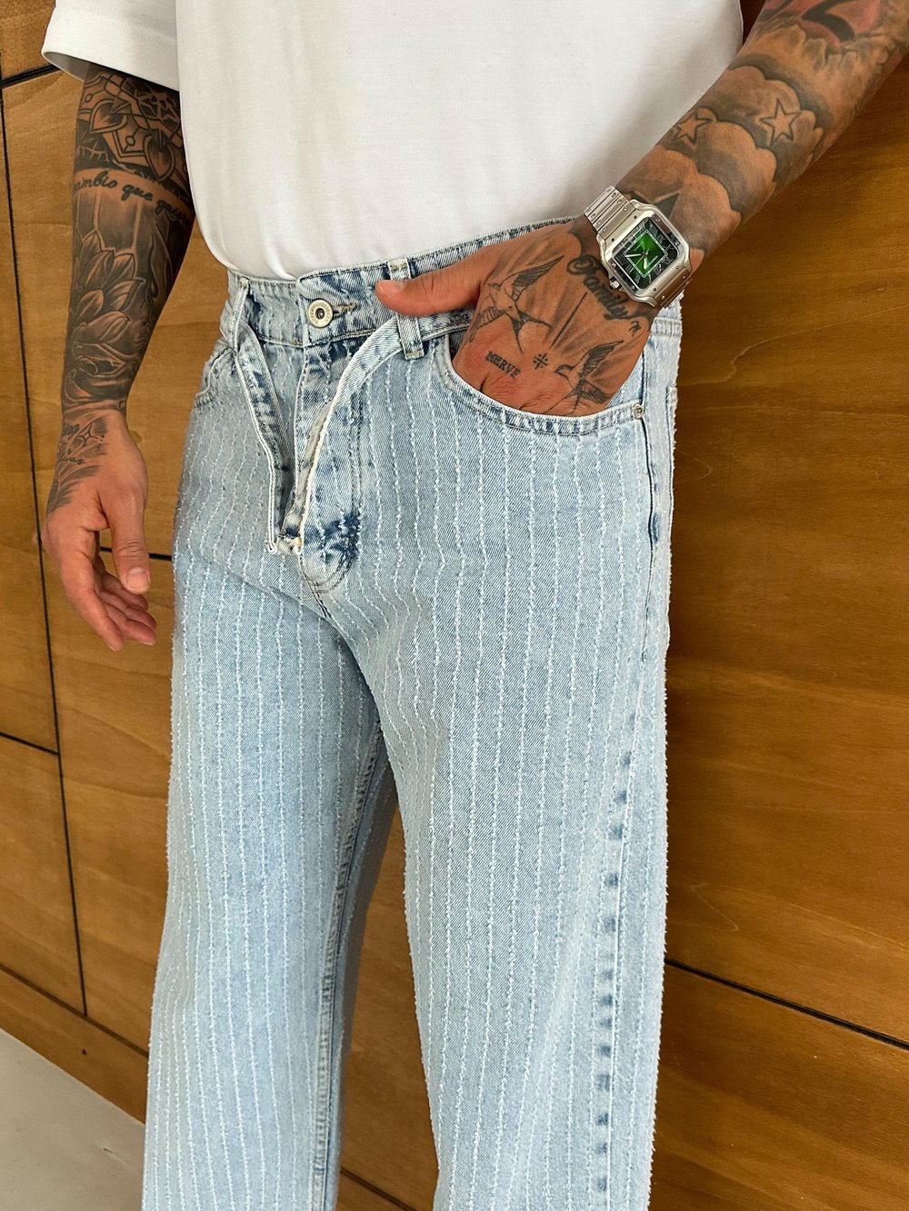 Buz Mavi Çizgi Baggy Pantolon