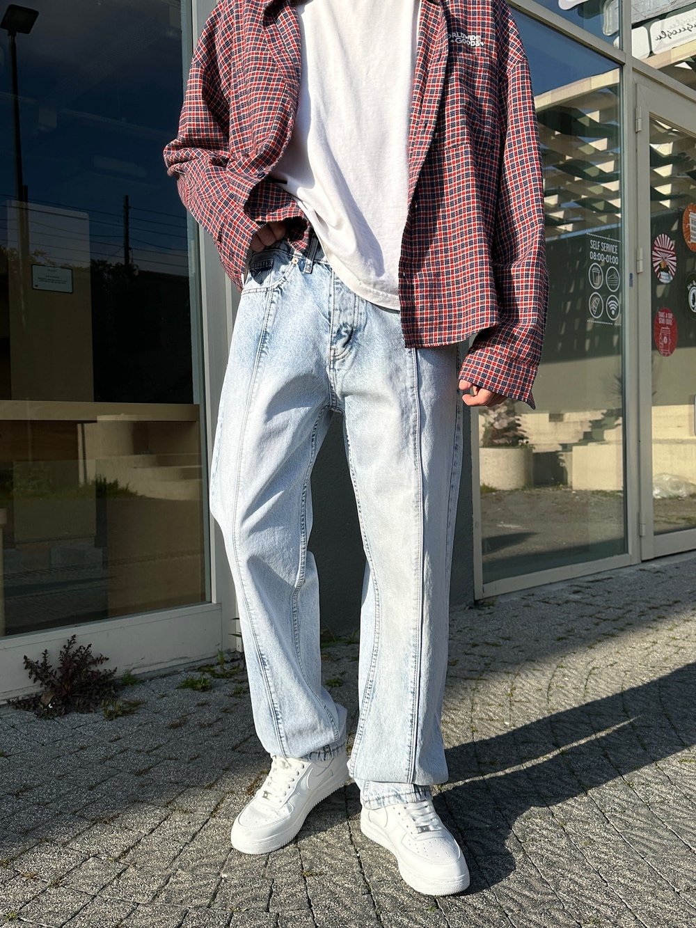 BUZ MAVİ ORTA ÇİZGİ BAGGY PANTOLON