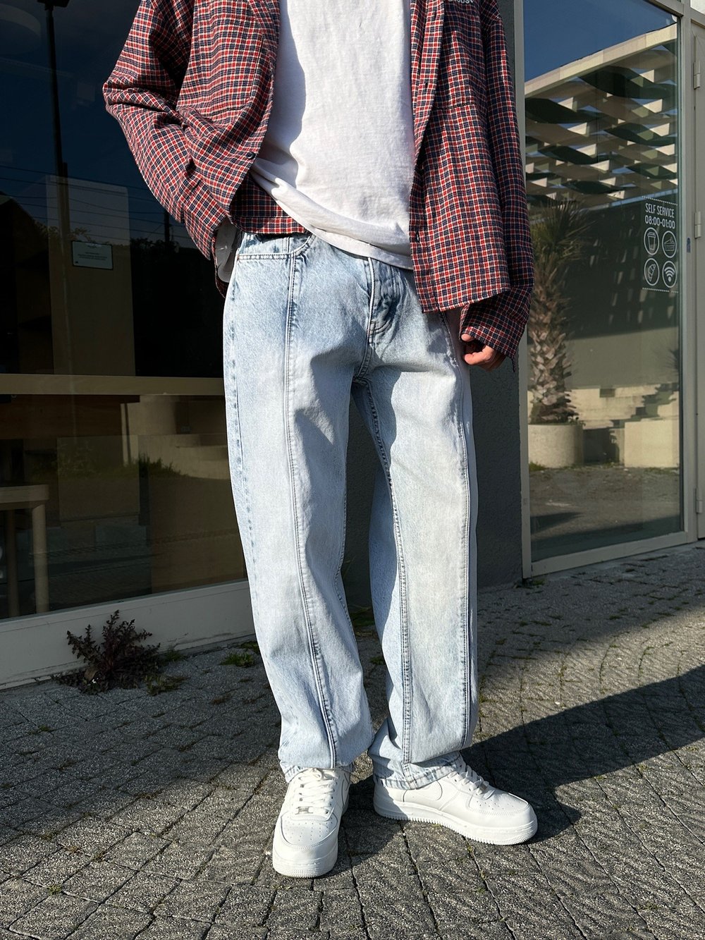 BUZ MAVİ ORTA ÇİZGİ BAGGY PANTOLON