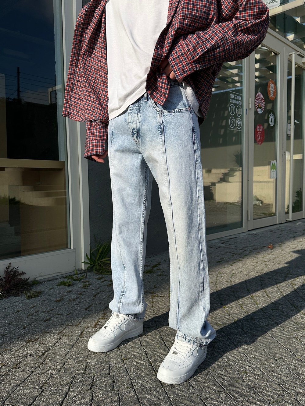 BUZ MAVİ ORTA ÇİZGİ BAGGY PANTOLON