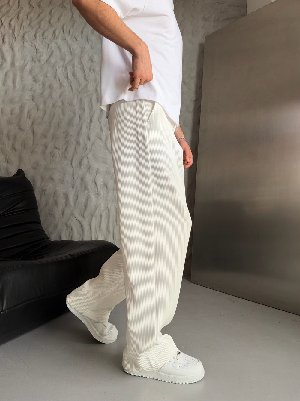 EKRU FİTİLLİ KUMAŞ BAGGY PANTOLON