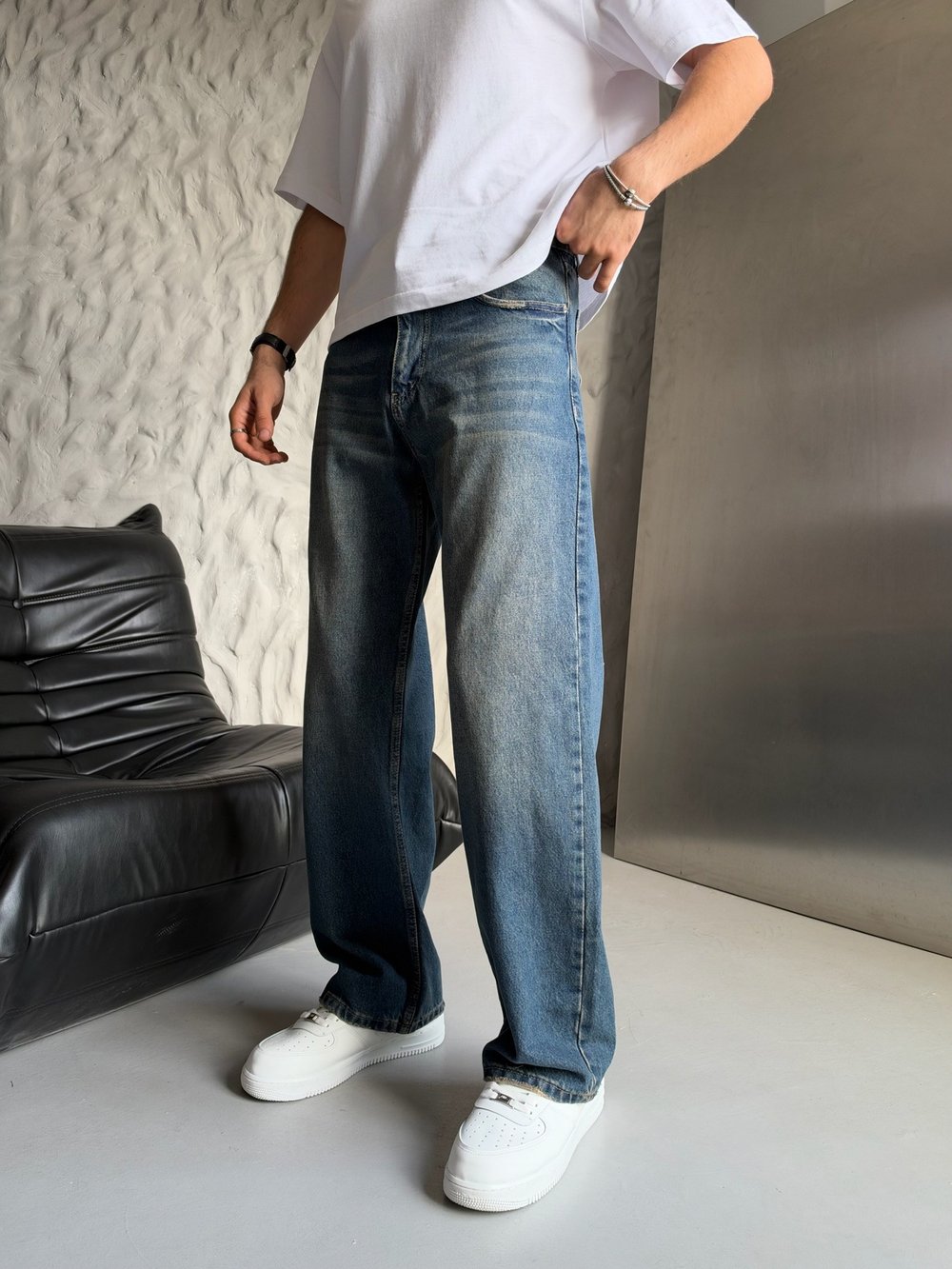 ESKİTME KOT LOOSE-FİT PANTOLON
